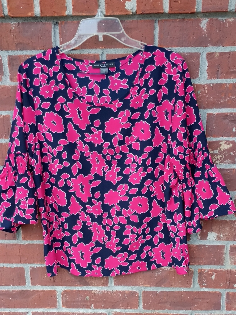 Pink and Navy Floral Blouse